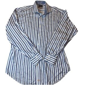 Thomas Dean Blue Striped Shirt M Pima Cotton